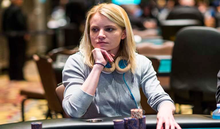 Cate Hall at a poker table.