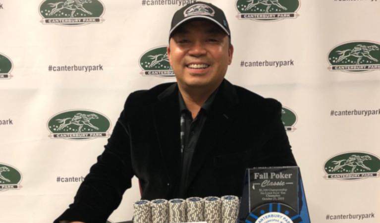 Le's photo op after winning the Canterbury Card Casino Poker Fall Game.