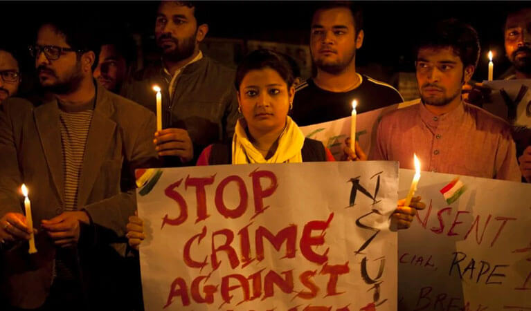 A protester who is part of the campaign to stop crime against women in India, a serious problem in the country.