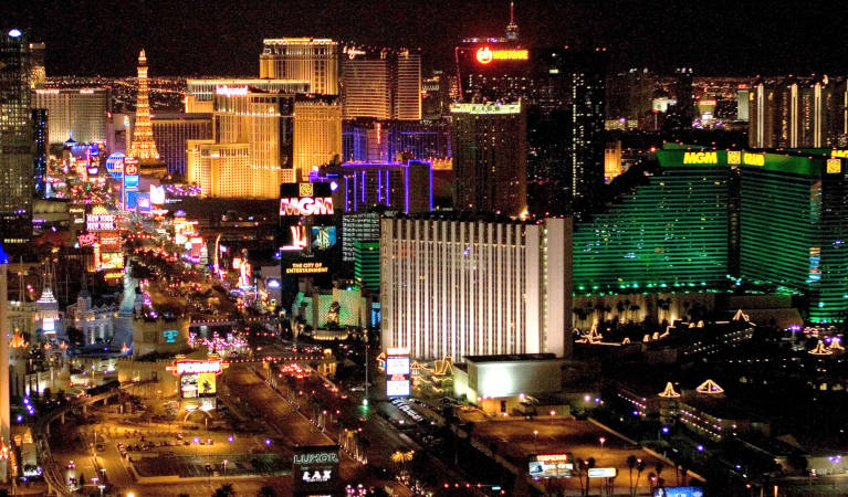 A photo of Las Vegas at night