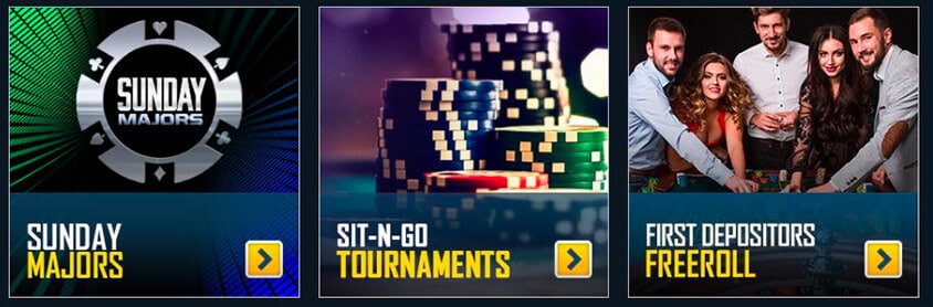 poker login and bonus with sunday majors, sit n go tournaments and a freeroll for first depositors