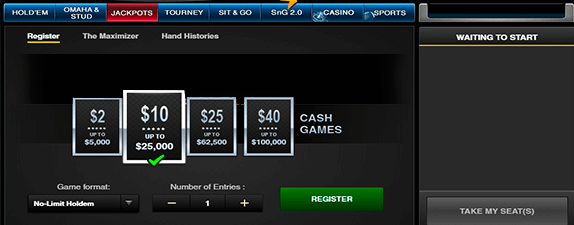 jackpot eligibility and registration screen