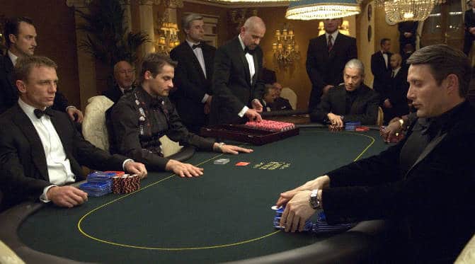 James Bond facing off Le Chiffre in Casino Royale